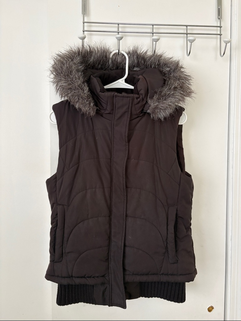 Women’s Calvin Klein Vest with Faux Fur Detachable Hood Size M Medium Black